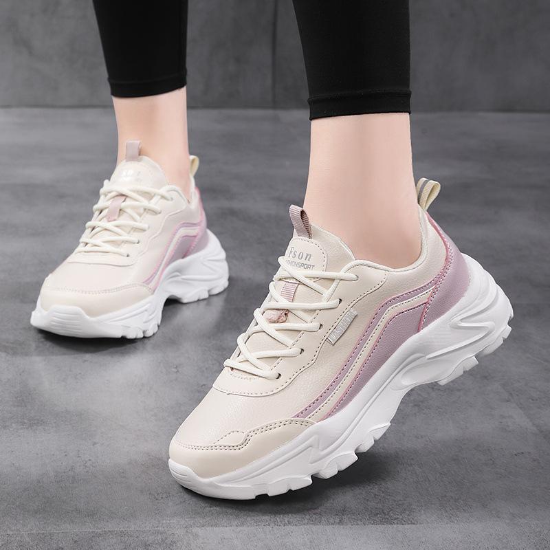 Herbstmarke Damenschuhe Leder wasserdichte Freizeitschuhe Damen schwarz leichte dicksohlige Dad-Schuhe weichsohlige rutschfeste Reiseschuhe