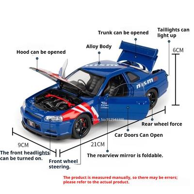 1:24 Scale GTR Sports Car Model Toy Music Light Pull Back Shock Absorption Miniature Supercar Models Toys for Children's Gifts