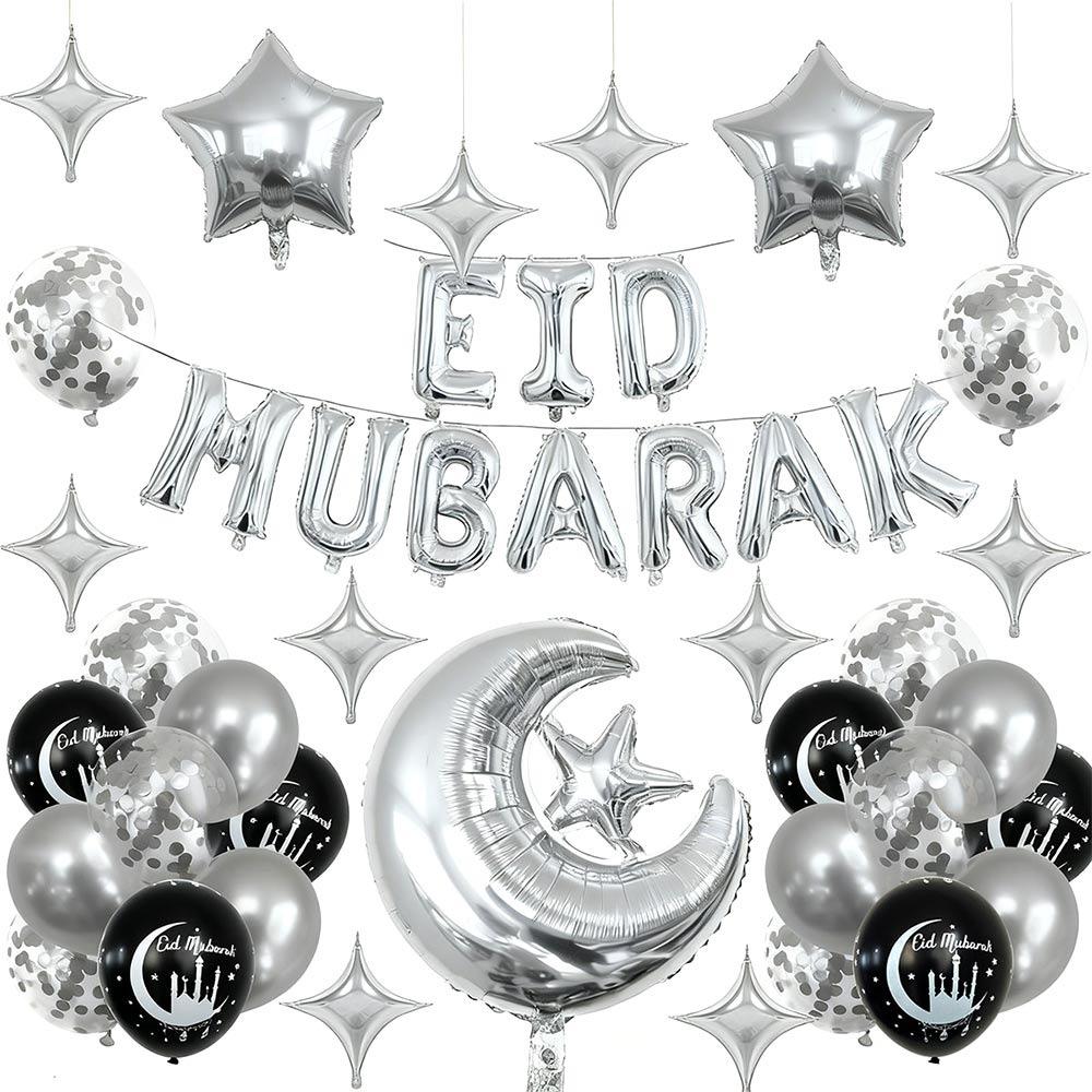 Multicolor Eid Mubarak Balloons Latex Printing Star Moon Foil Balloon Photo Props Venue Setup Festival Banner Home Decoration