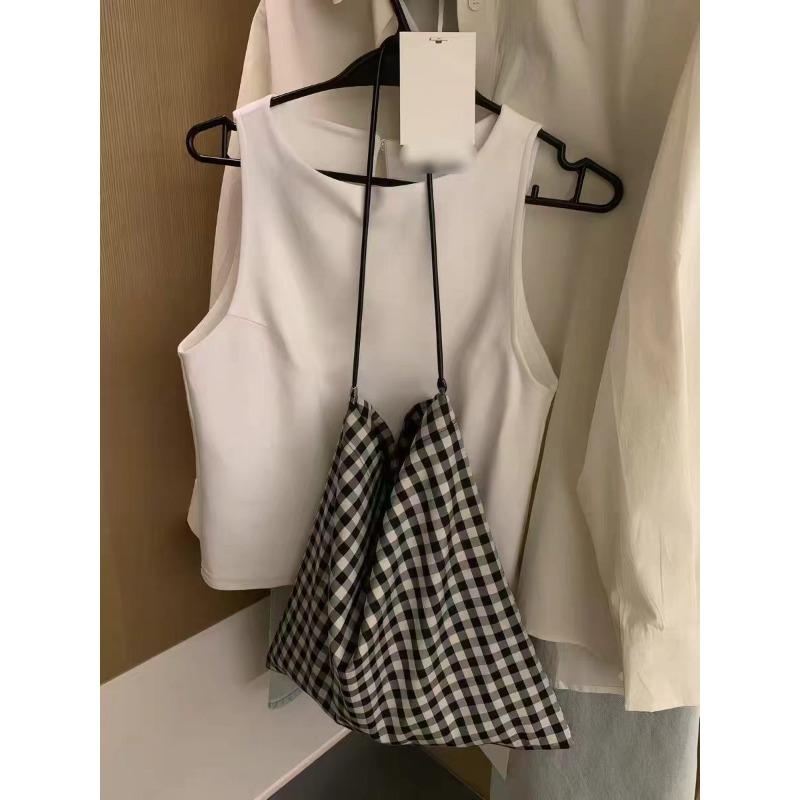 New classic plaid round thin strap shoulder canvas bag Korean spring and summer plaid large-capacity shopping bag