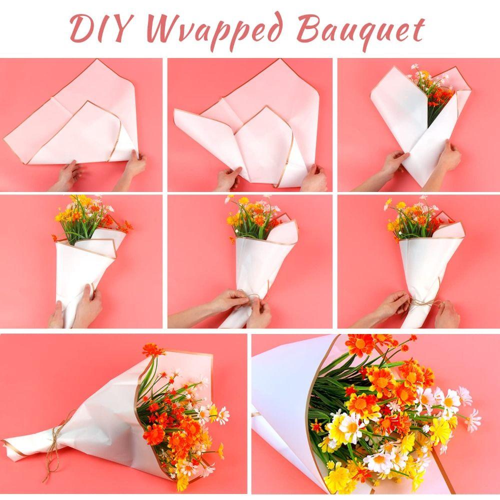 20 Sheets 9 Colors Flower Wrapping Paper Waterproof Gold Edge Bouquet Wrapping Paper Half Transparent
