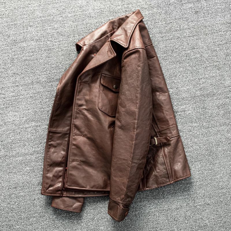 First Layer Cowhide California Bear Men's Genuine Leather Leather Clothes Motorcycle Clothes Heavy Wash Jacket