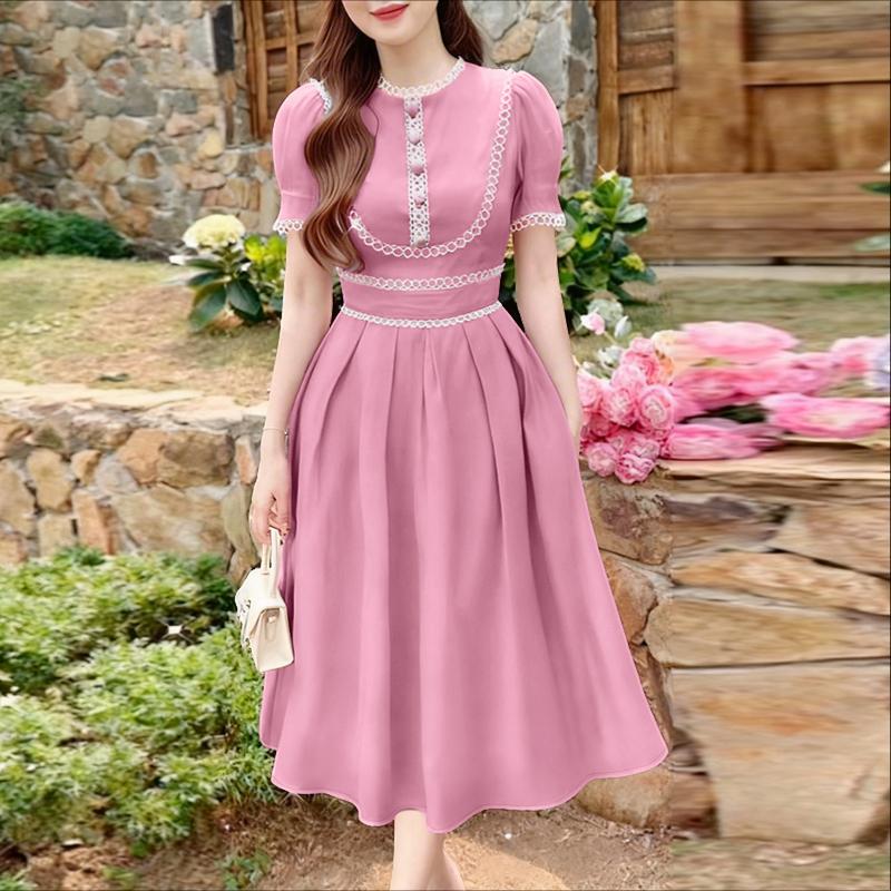 ZANZEA Women Casual Round Neck Elegant Short Sleeve Dress