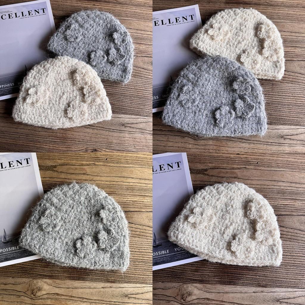 Knitted Cap Flower Winter Beanie Hat For Women Fashionable Gifts Breathable