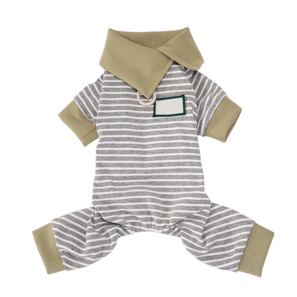 Striped Dog Jumpsuit With D-Ring, Soft Cotton 4-Legged Pet Clothes For Small Dogs, Breathable Puppy Bodysuit For Daily Wear
