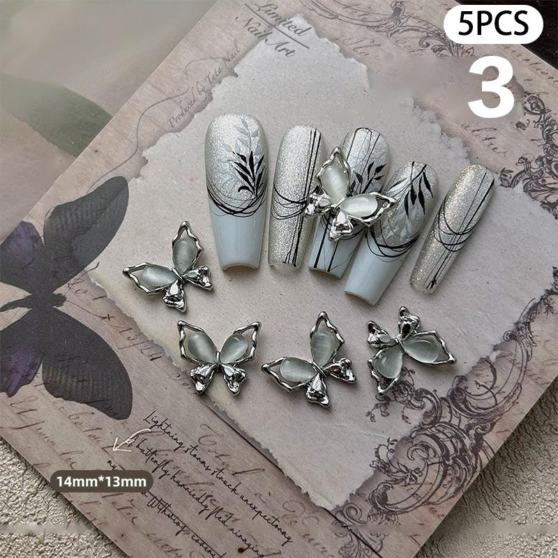 5Pcs Cat'S Eye Glitter Nail Enhancement Charms Butterflies Assortment Resin 3D Nail Art Decoration Studs Accessories Supplies