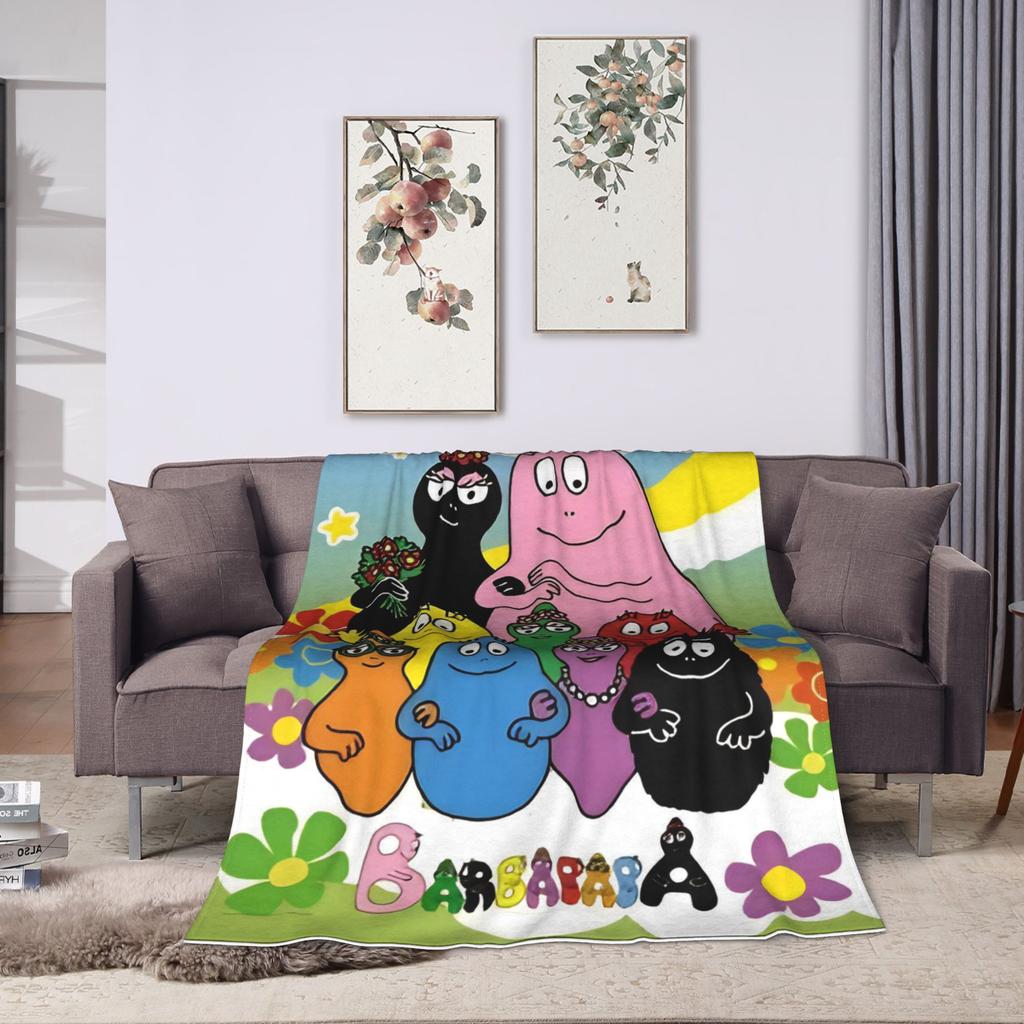 Super Warm Blanket Camping Barbapapa Barbamama Family  Throw Blanket  Flannel Bedspread For Home Decor Aesthetic Sofa Bed Cover