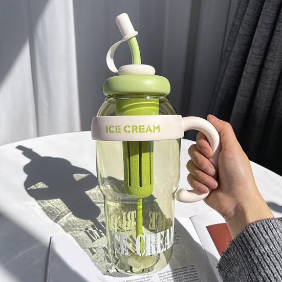 1300ML Cute Straw Water Bottle Leakproof Lid Adjustable Strap Portable Travel Cup Large Capacity Fitness Bike Bottle BPA-Free Summer Cold Water Pot