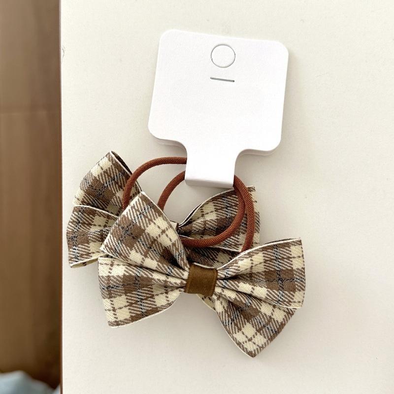 Fabric Handcrafted Bow Hair Ties for Children, Polka Dot Checkered Braided Hair Bands, Girls' Rubber Band Hair Clips