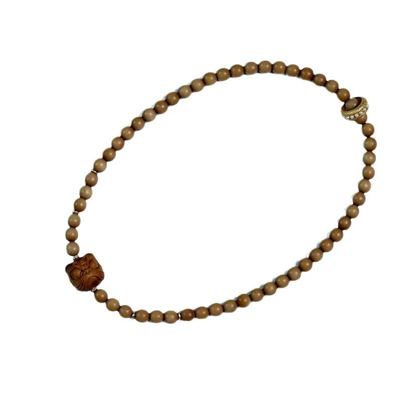 Indian Sandalwood Multi-Circle Bracelet with Horse Racing Ring - Retro Chinese Style Buddhist Prayer Beads.