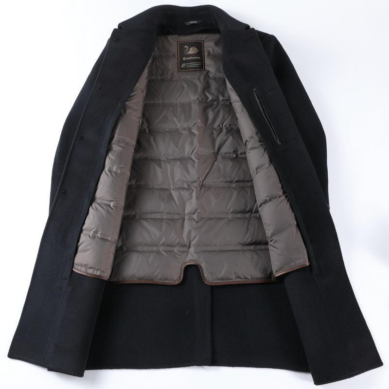 Middle-aged Men's Lapel Double-sided Wool Coat, Long Down Lining, Detachable Daddy Woolen Coat