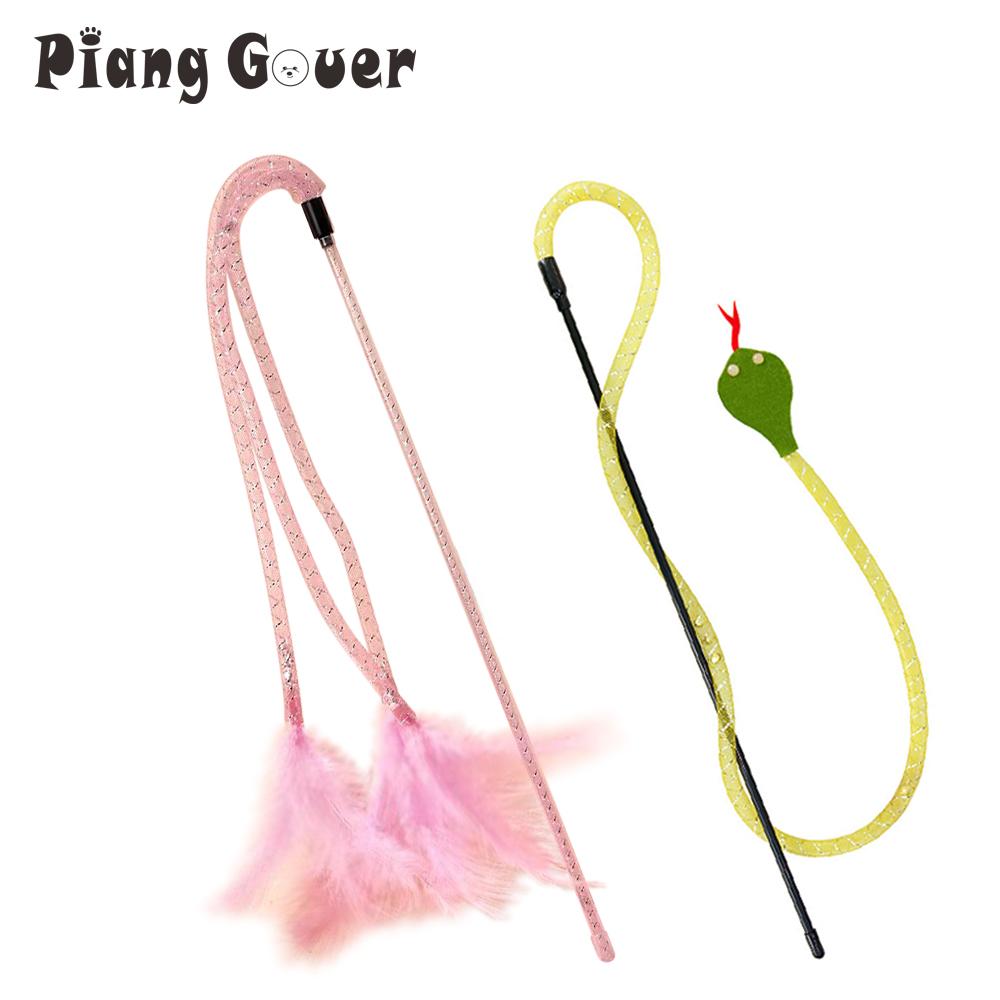2pcs Feather Tassel Snake Cat Teaser Stick Pet Teasing Rod for Cats Toys Kitten Playing Scratch