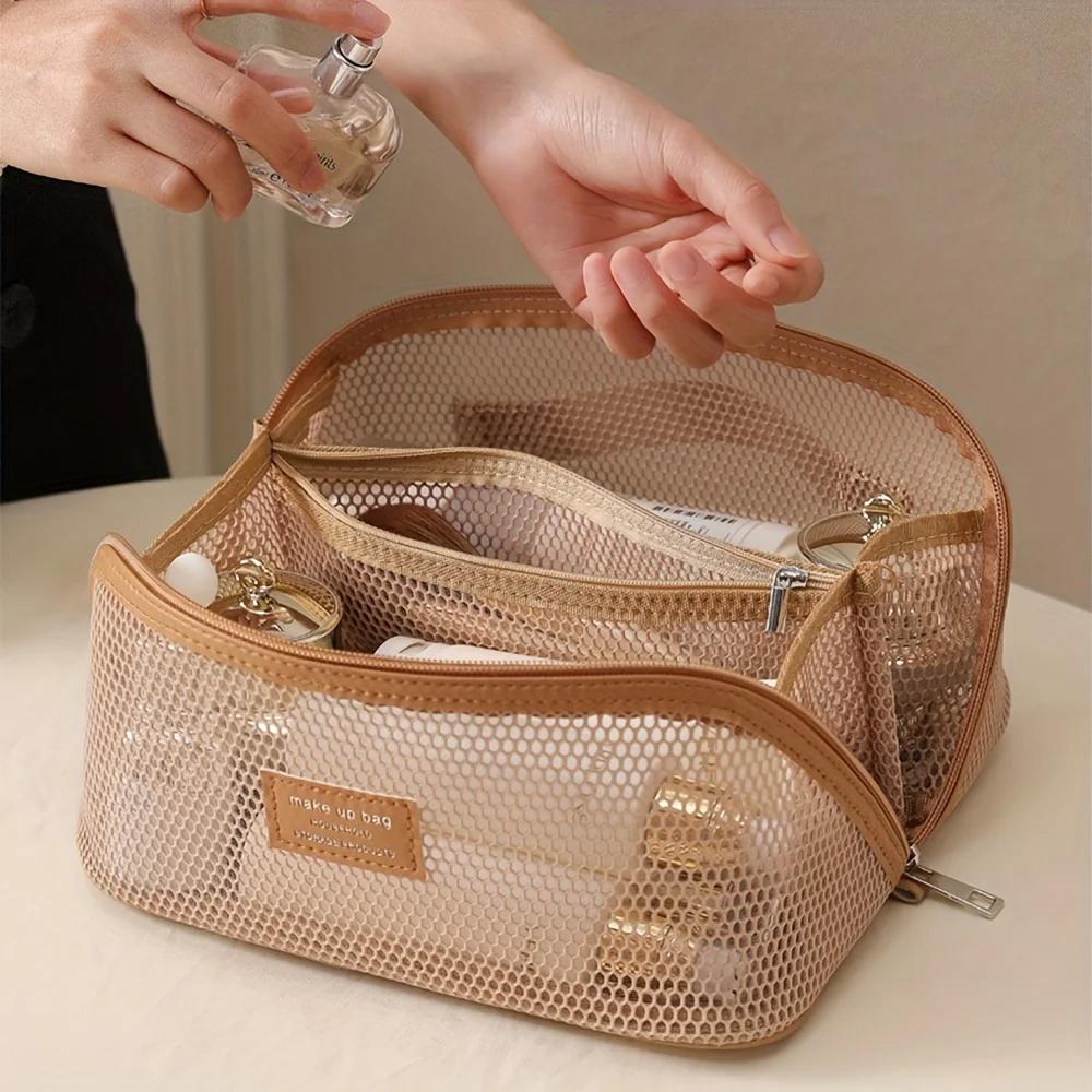 Portable Travel Toiletry Storage Women Organizer Bag Mesh Makeup Bags Large Capacity Tote Skincare Makeup Case