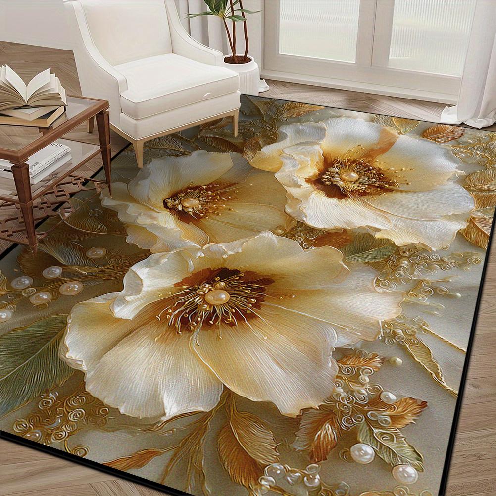 3D Floral Printing Carpet Luxurious Decoration Living Room Sofa Area Rugs for Bedroom Cloakroom Washable Soft Non-slip Floor Mat