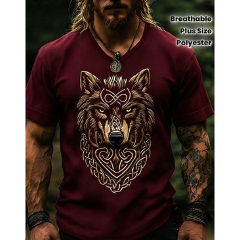 ETST48 Viking Krijger Wolfskop T-shirt (Grote maat) 6XL