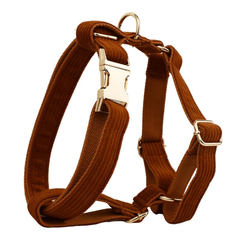 Chocolate Corduroy Dog Collar and Leash Set for Outdoor Use