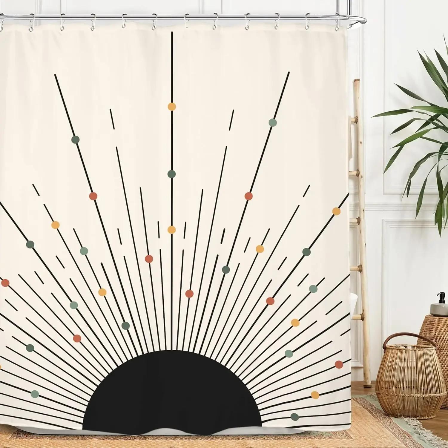 

Abstract Sun Simple Shower Curtain Sunrise Daisy Aesthetic Polyester Waterproof Bathroom Curtain With 12 Hooks W60H190(CM)-1 Pcs