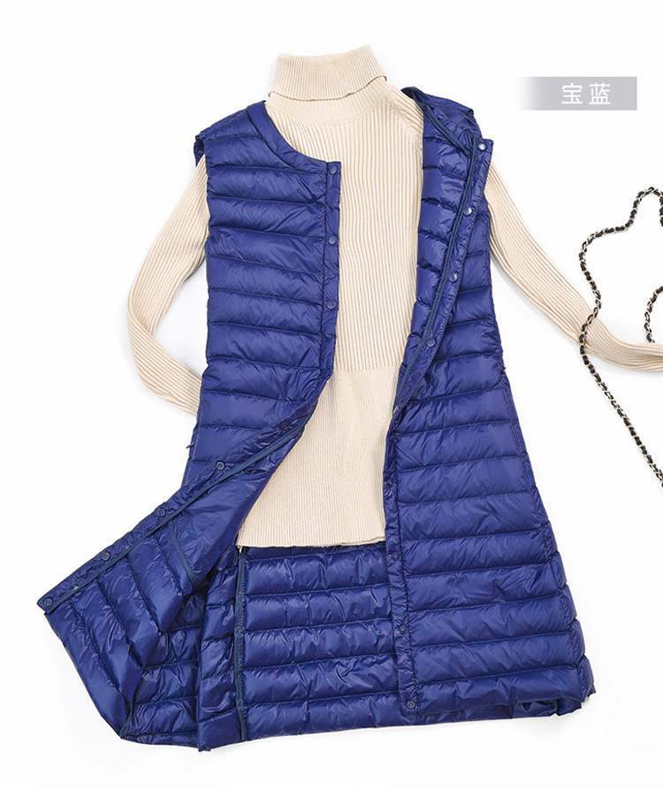 New light down jacket women's medium and long loose and thin versatile vest jacket vest buttons trendy