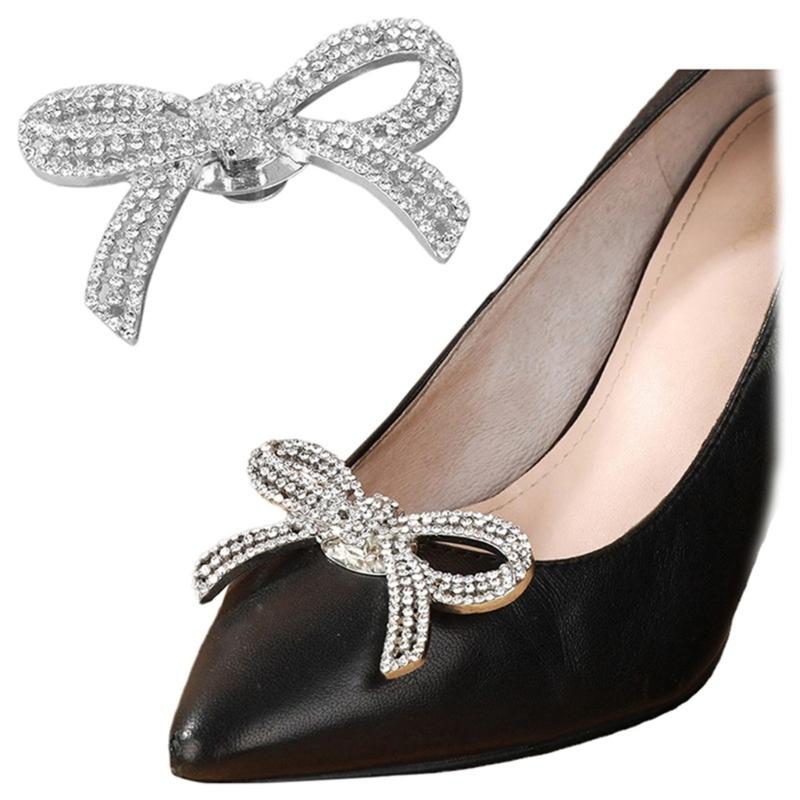 Shimmering Shoe Flower Clip Stylish Shoe Clip with Removable Gems Eye Catching Bowknot Shoe Accessory for Parties Dates