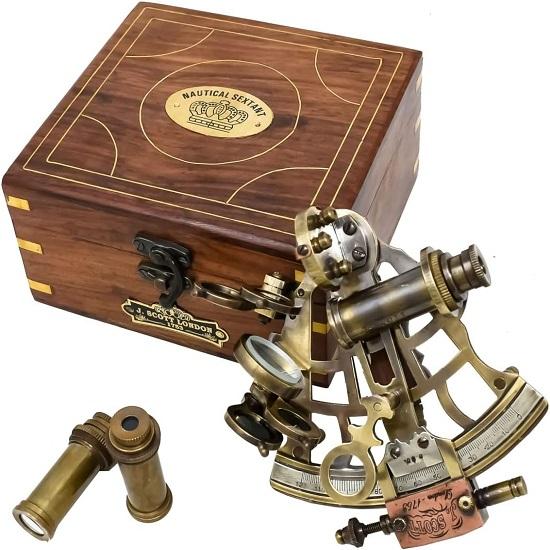 Brass Nautical Sextant  J Scott Replica with Hardwood Box Marine Instrument