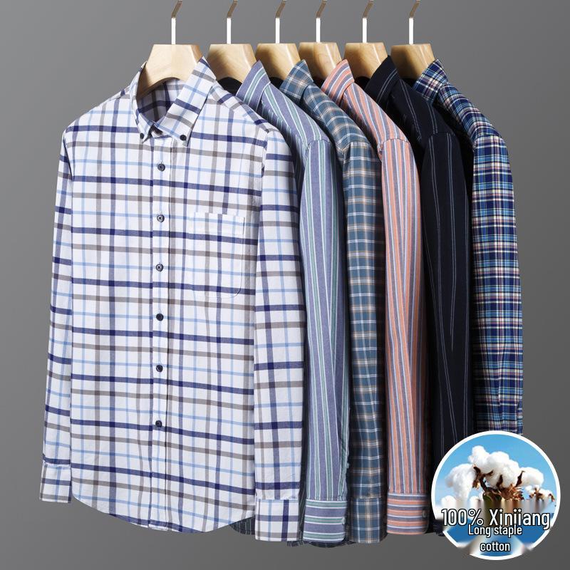 Camicia da uomo a righe in cotone Oxford a maniche lunghe con bottoni
