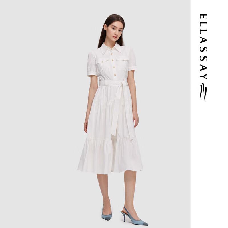 ELLASSAY Spring/Summer Cotton-Feel Shirt-Style Tiered French Dress