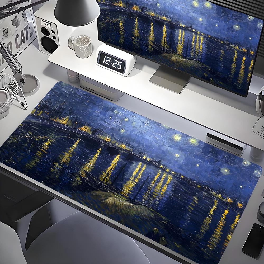 Van Gogh Oil Painting The Starry Night Mouse Pad Gaming Laptops Keyboard Mat Deskmat Pc Accessories Desk Protector Hd Carpet Xxl