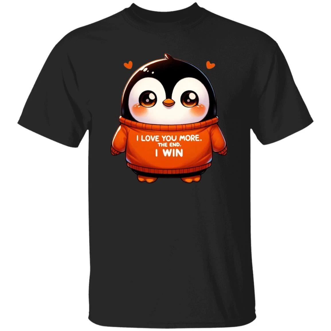 I love you more The end I win Unisex T-shirt cute penguin tee Black Navy Dark He 2XL