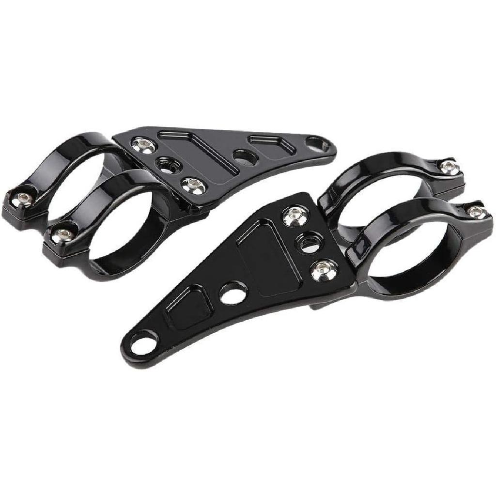 Aramox Universal Motorcycle Headlight Mount Bracket, 38-41mm Fork Clamps, Black Metal, 2-Piece Adjustable Lamp Holder