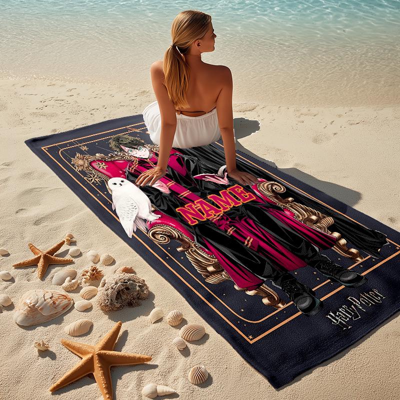 Custom Name Owl Letter Stylish Digital Printing Beach Towel Quick‑Drying Absorbent Blanket for Beach Pool Gym Travel
