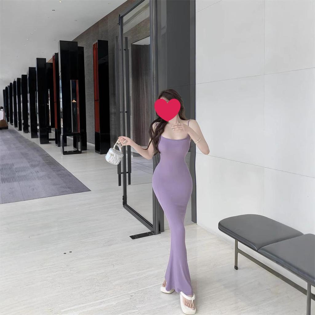 Damen Sexy Lila Spaghetti-Träger Bodycon Fishtail Kleid