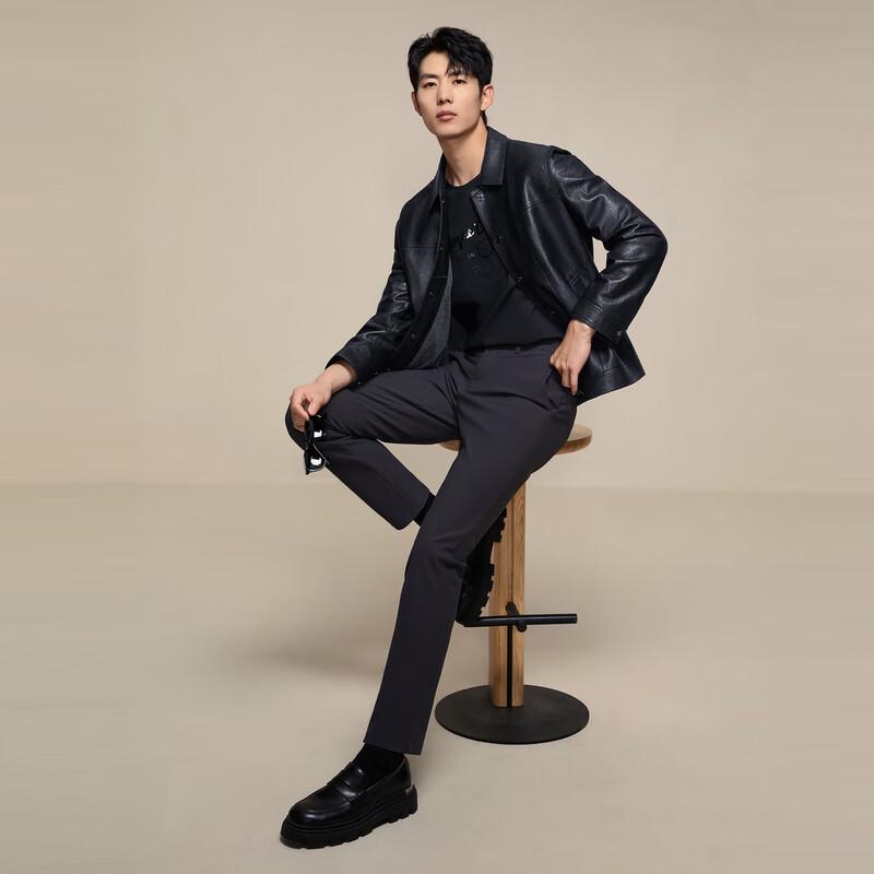 Septwolves Men's Sheepskin Embossed Leather Jacket