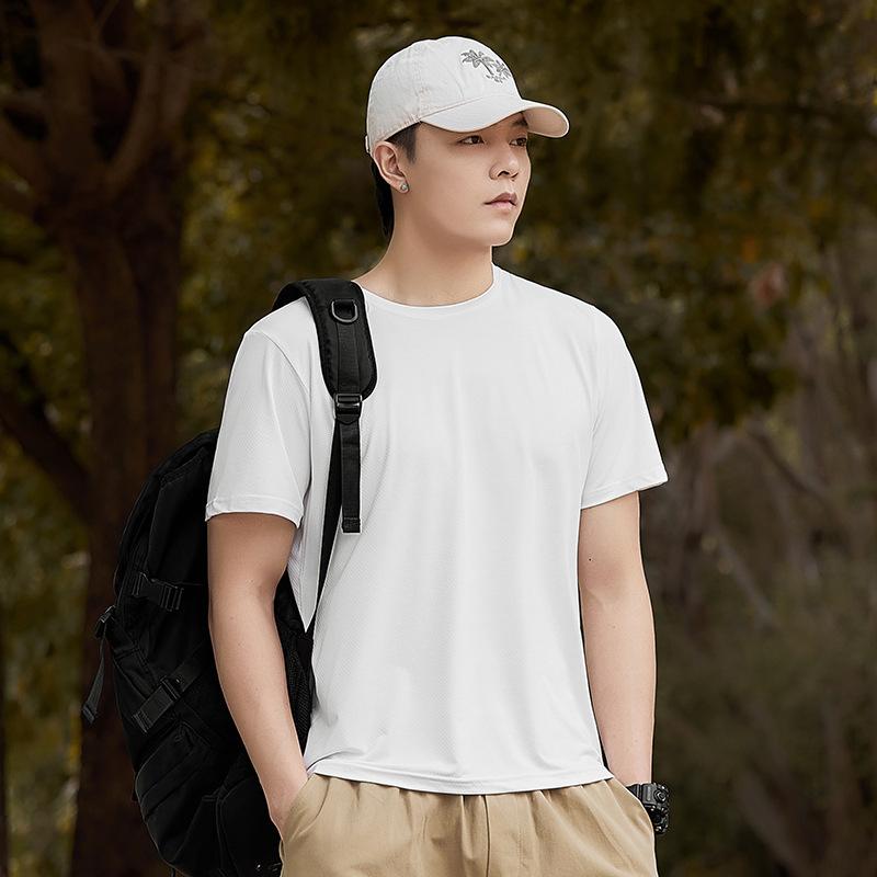 Camiseta Masculina de Malha de Secagem Rápida Manga Curta Respirável Casual Top de Verão