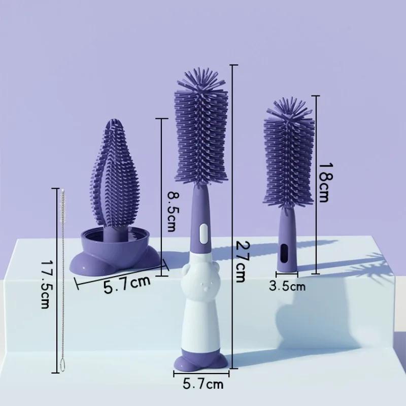 

3 в 1 набор силиконовых ершиков для бутылочек с щеточкой-соломинкой, щеткой для соски, набором щеток для чистки бутылочек с длинной ручкой, многоцелевой синий