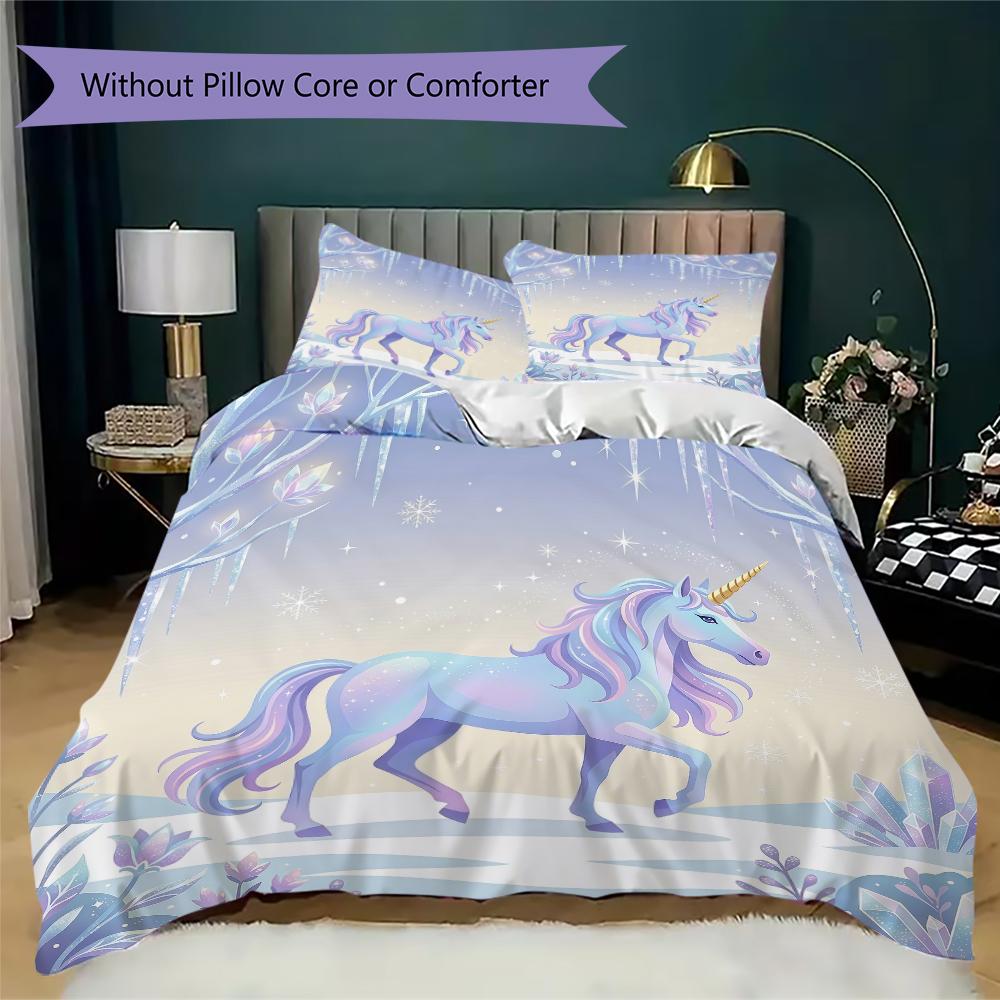 Fantasy Realistic Unicorn Pattern Bedding Uilt Set Uilt Cover Pillowcase Home Decoration Birthday Gift (1 * Duvet Cover + 2 * Pillowcase Without Core)