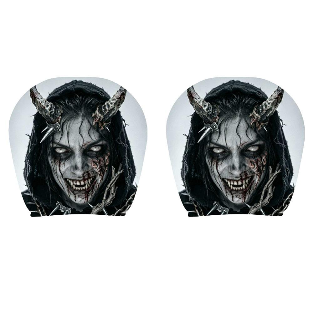 2Pcs Black Car Seat Cover Scary Face Printing Car Headrest Protector Car Headrest Cover Halloween