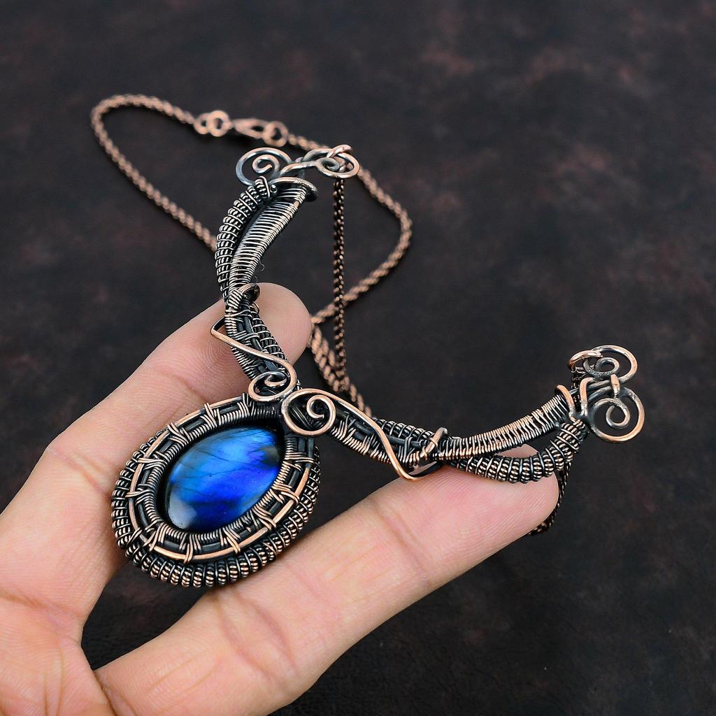 Labradorit Kupfer Halskette Kupferdraht gewickelt Schmuck handgemachte Halskette Labradorit Schmuck Jahrestag Geschenke Draht wickeln Edelstein Halskette