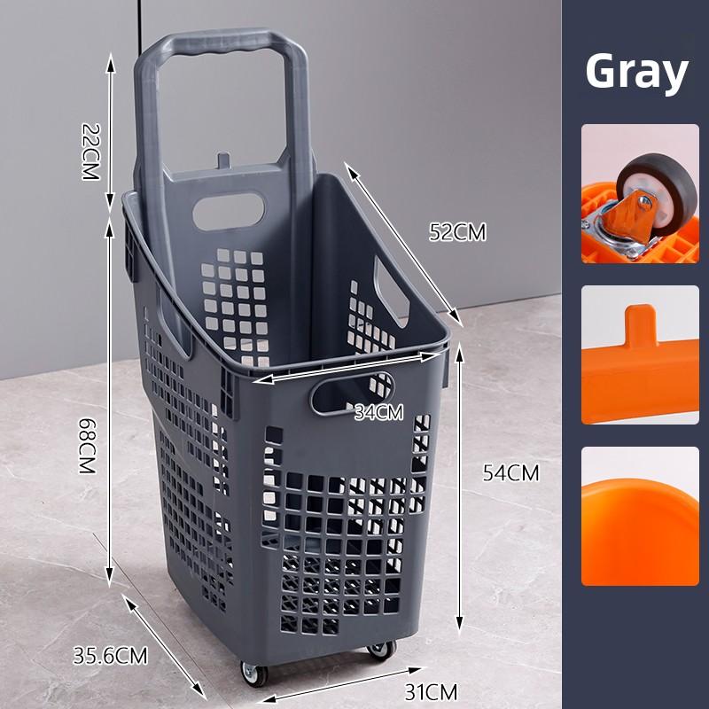 Thickened Plastic Shopping Basket with Wheels Handheld KTV Basket Convenience Store Caddy Vegetable Basket Pull Rod Basket