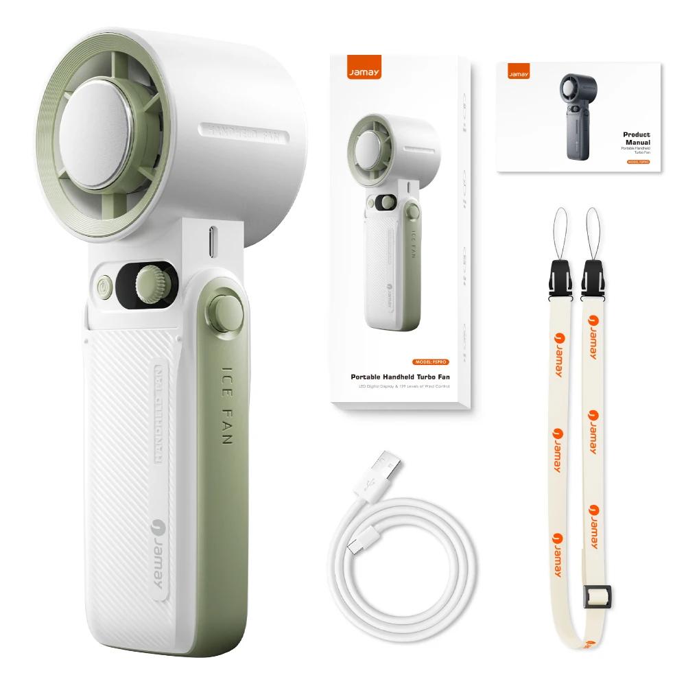 Портативный ручной вентилятор Сильный ветер 199 скоростей Скорость ветра Светодиодный цифровой дисплей Регулируемый Турбо Портативный для улицы Ручной 8000 мАч белый