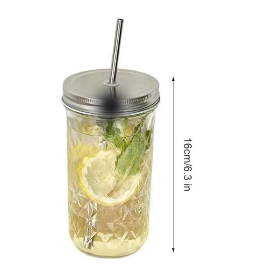 Yousheng Glass Straw Tumbler with Lid 650ml Large Capacity Mason Jar Cup for Iced Coffee & Bubble Tea Leak-Proof Reusable Cold Drink Cup for Home