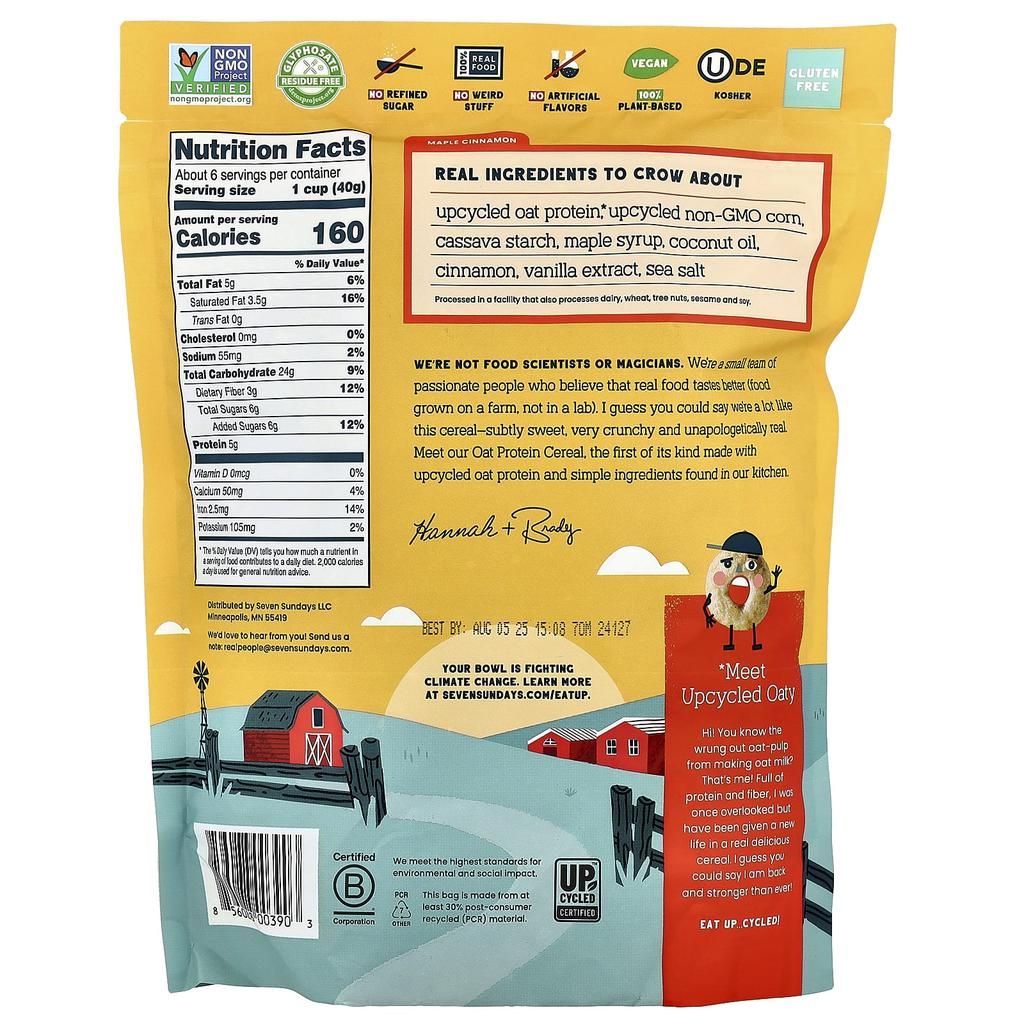 Seven Sundays, Oat Protein Cereal, Maple Cinnamon, 8 oz (227 g)