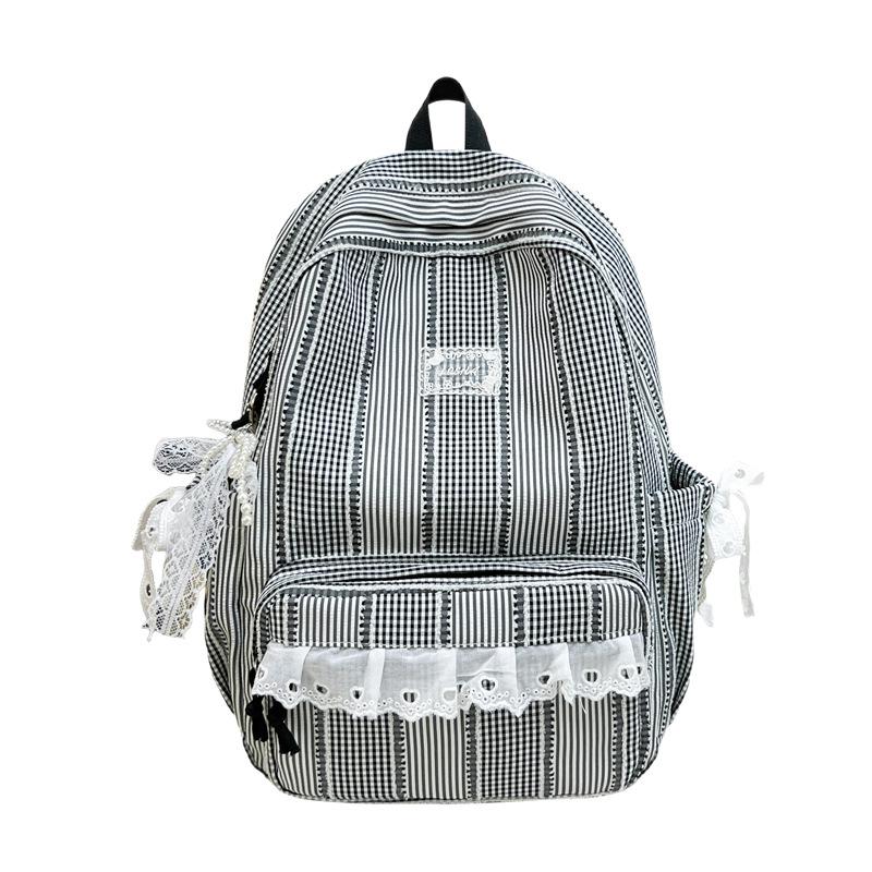 Schoolbag Japanese Plaid Backpack Female Student Schoolbag Junior High School High School Large Capacity Lightweight Girl Wind Backpack Cute Ins
