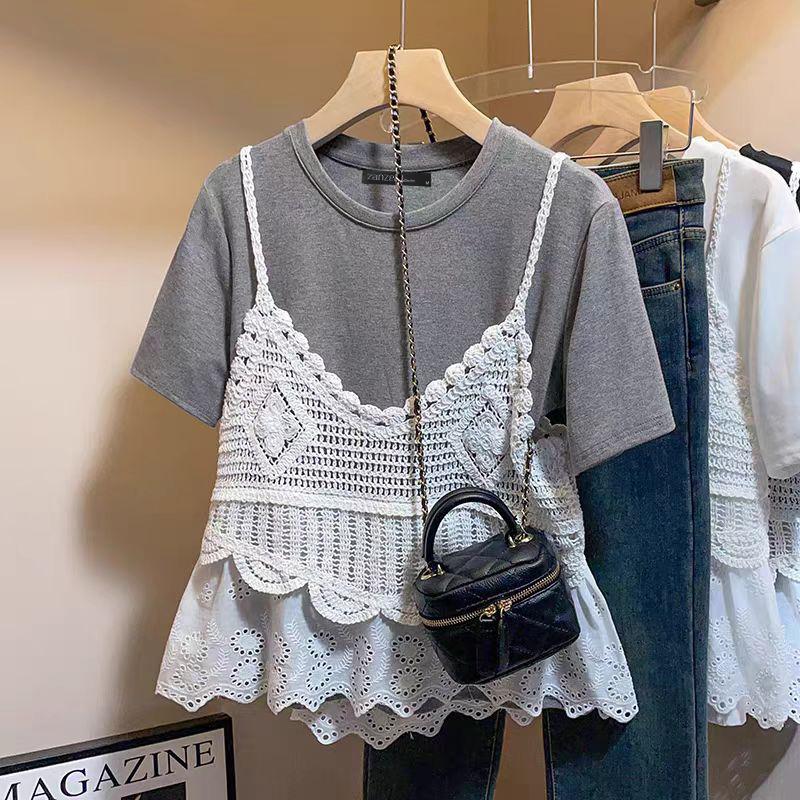 

ZANZEA Женские повседневные летние футболки с коротким рукавом из кружева в стиле пэчворк 3XL