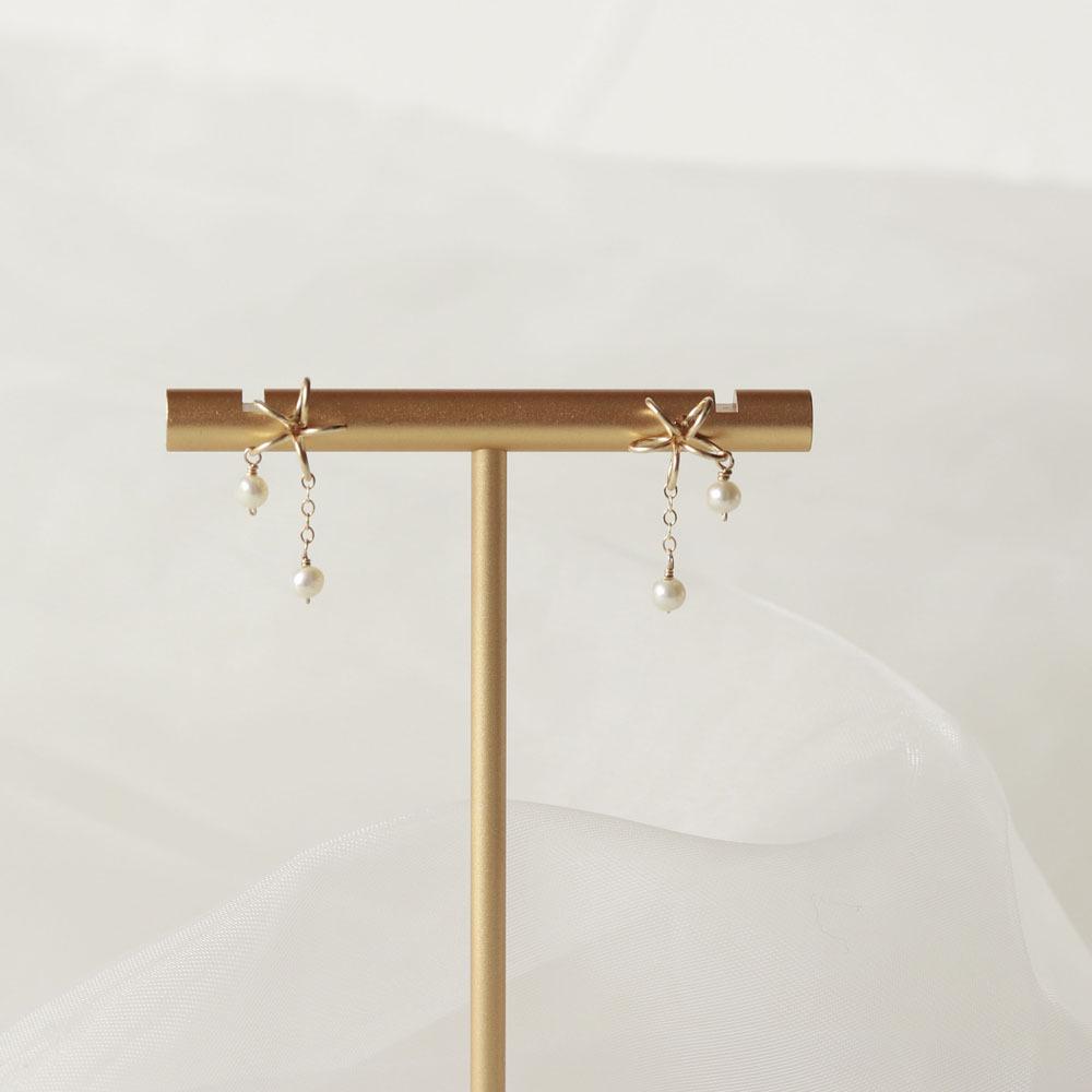 

Mori-Style Star Pearl Tassel Earrings in Gold-Plated Sterling Silver. 925 Silver