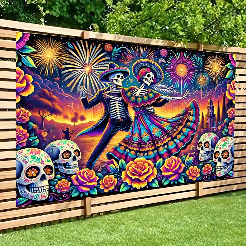 Day of the Dead  Tapestry Celebration Traditional Mexican Attire Vibrant Skeletons Perfect for Parties and Holiday Gifts