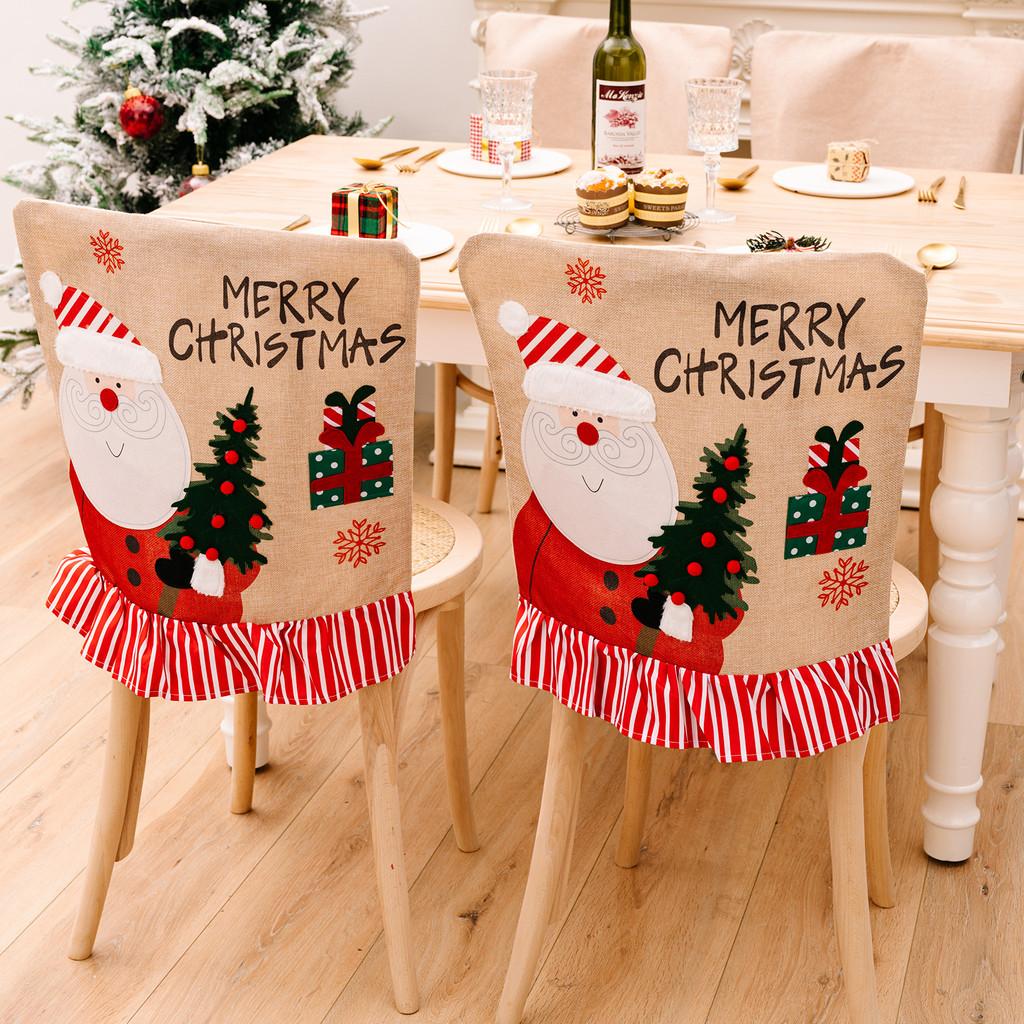 Furniture Holiday Whimsical Decor With Adorable Snowman And Santa Claus Chair Covers In Striped Fabric