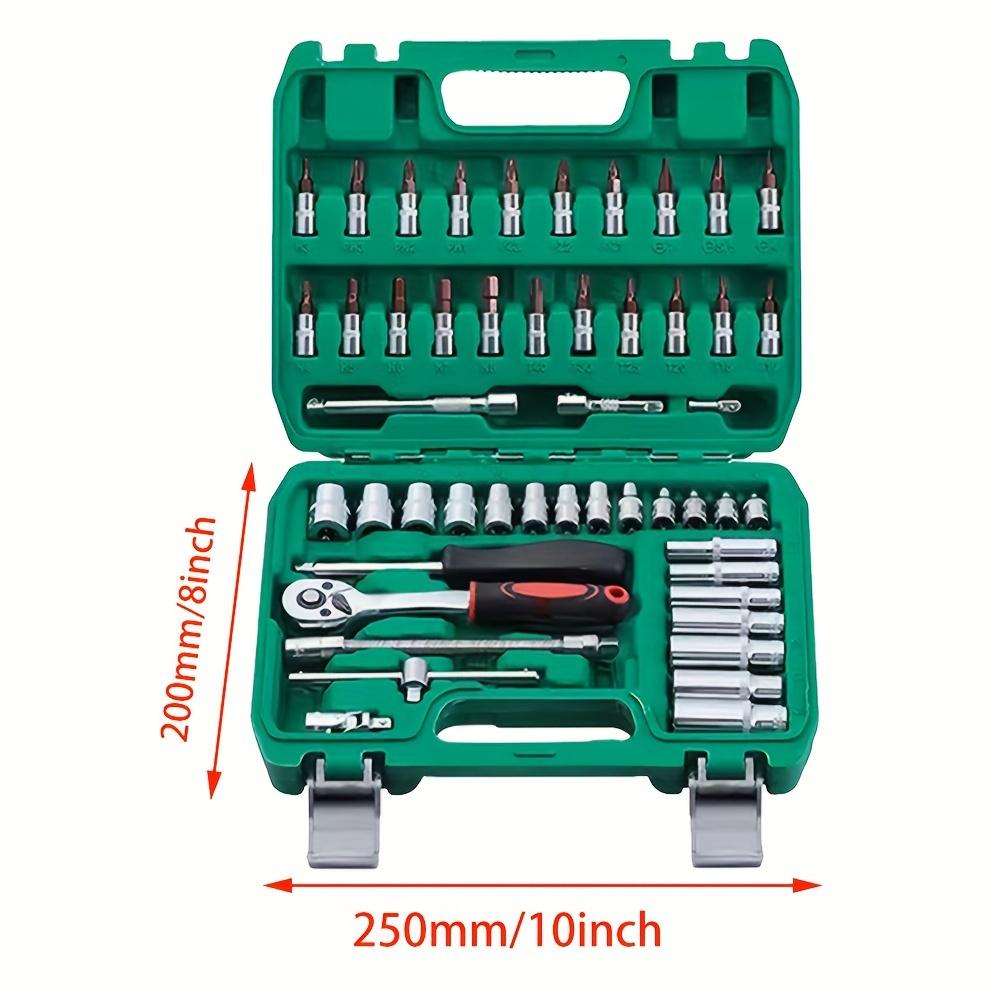 53pcs, 1/4 Inch Drive Socket Ratchet Wrench Set, Bit Socket, Metric And Extension Bar Set For Automotive Repair