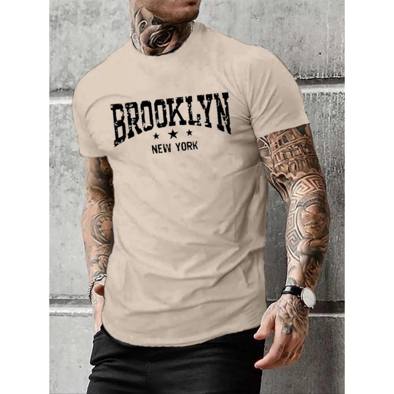 Men's 100% pure cotton summer casual loose Brooklyn New York letter printed comfortable round neck short sleeved T-shirt top