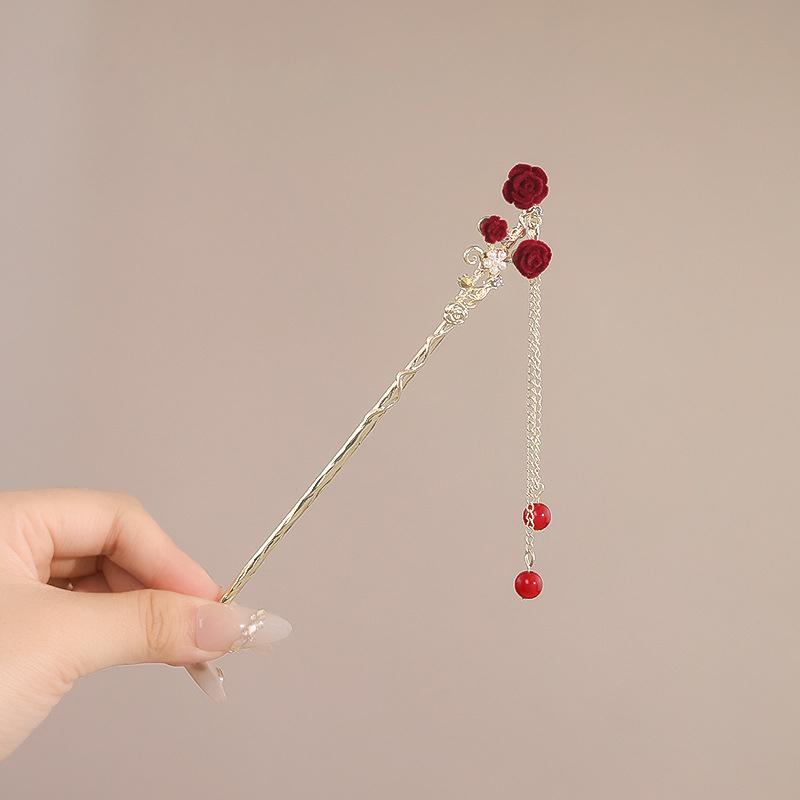 

Ретро Роза Заколка для волос для женщин Китайский стиль Кисточка Палочка для волос Заколки для волос Цветок Ручной работы Заколки для волос День святого Валентина Головной убор