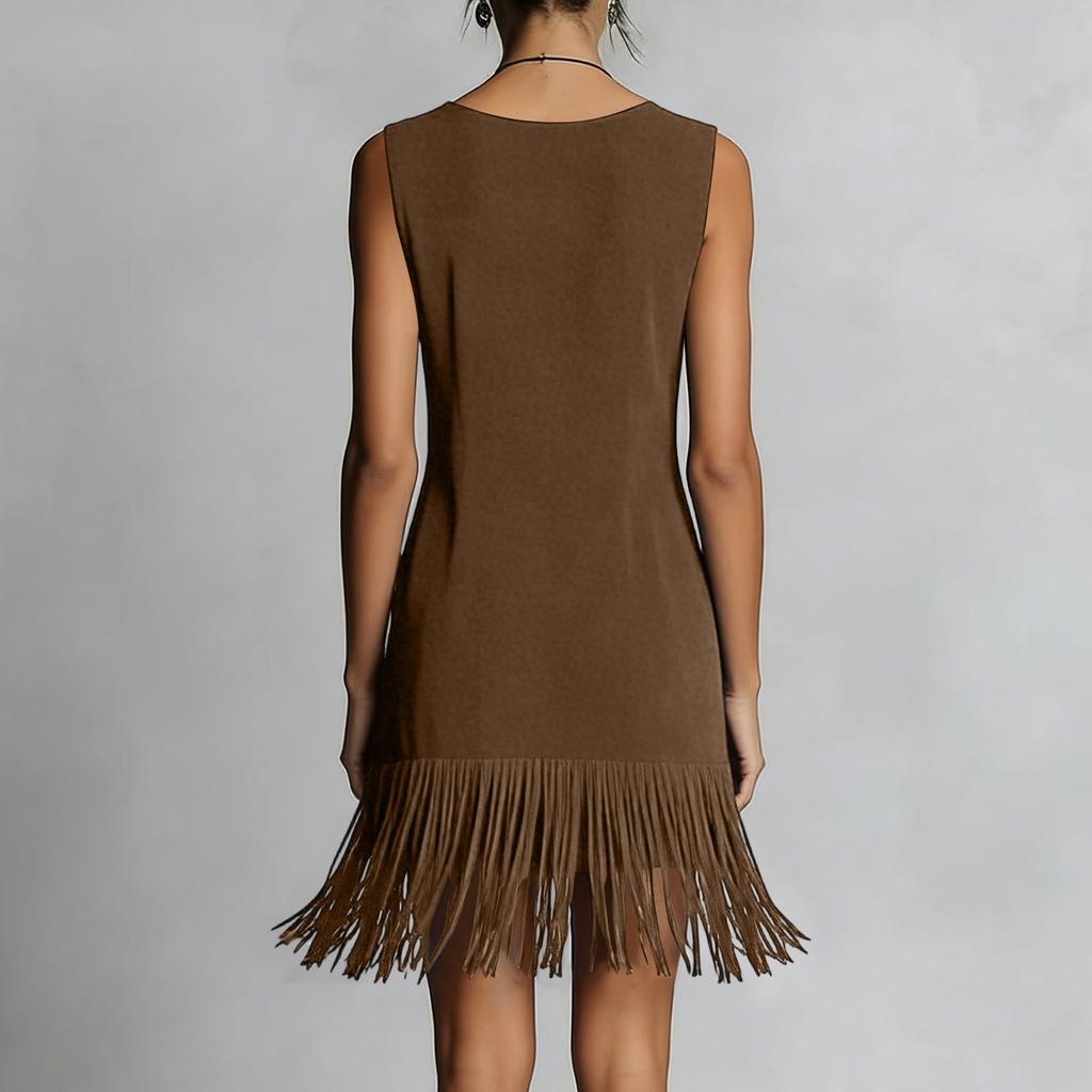 Women's Fashion V-neck Color Sleeveless Dress